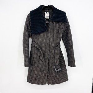 Soia & Kyo Brown Chevron Wool Blend Winter Coat Jacket Women S Knit Collar FLAWS